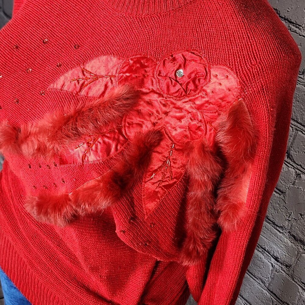 Night Fashion Vintage Red 80s Cocktail Sweater, Women's Large - Picture 5 of 13